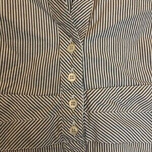 Zara Basic Large Long Sleeve Blue White Striped Tie Back Belt Collared Blouse - Picture 6 of 6